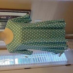 LuLaRoe Perfect T short sleeve aqua & white polka dot top stretch A line…S NEW
